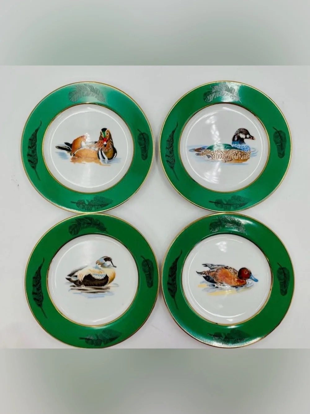 TIFFANY & CO RARE Waterfowl Duck 4 Salad Plate Fine China Set